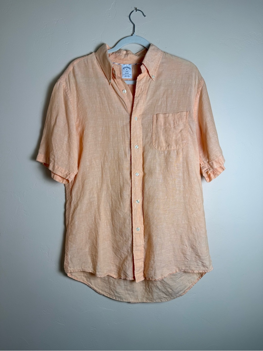 Brooks Brothers Flax Linen Short-Sleeve Polo Shirt Peach Orange Shirt size M